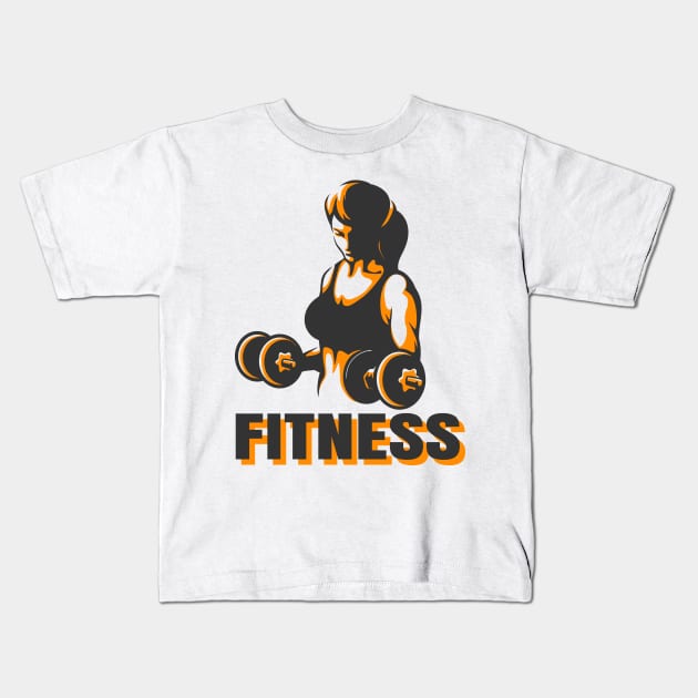 Training woman with dumbbells fitness emblem Kids T-Shirt by devaleta